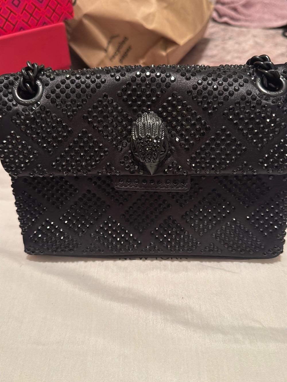 Kurt Geiger Black Studded Shoulder Bag with Bird-Head Clasp